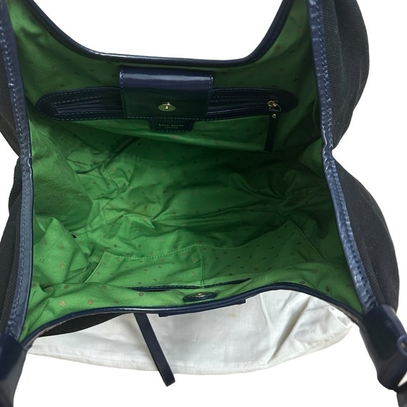 Kate Spade Purse Shoulder Bag Round Navy Blue Black Canvas Chic Minimalist - Picture 6 of 8